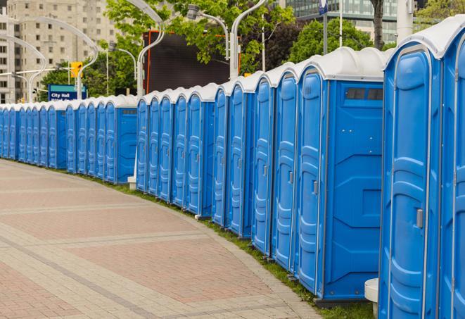 Seasonal porta potty units set up at a Lakeville, Minnesota venue