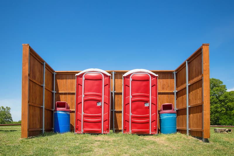 Short-term porta potty units staged for delivery in Lakeville, Minnesota